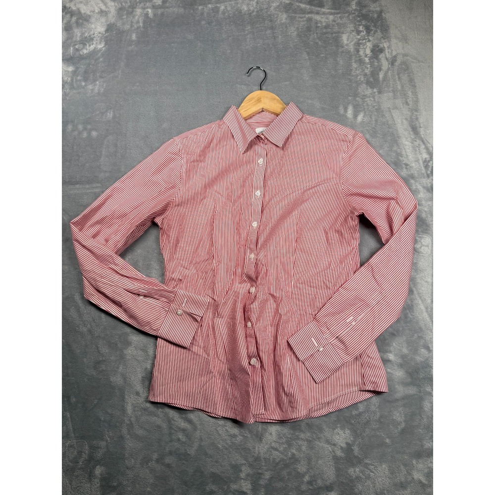 Brooks Brothers Shirt Womens 6 Red Striped Cotton Fitted Button Up Long Sleeve